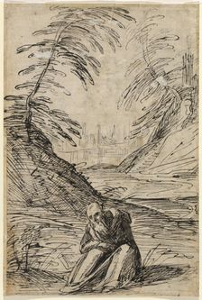 Desert Landscape with a Hermit (verso), 1615/1620. Creator: Hermann Weyer