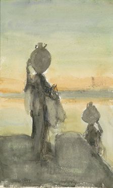 Desert landscape with water carriers, 1919. Creator: Marius Bauer