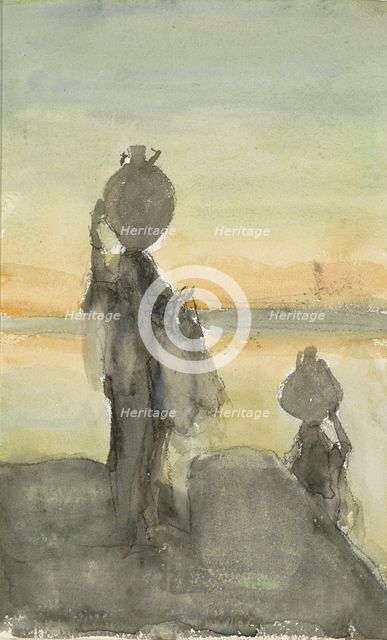 Desert landscape with water carriers, 1919. Creator: Marius Bauer.