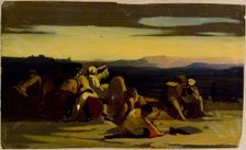 Desert with people, composition sketch, 1835-1853. Creator: Nils Jakob Blommer