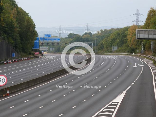 Deserted M27 Motorway due to closure for bridge demolition at Rownhams 2018. Creator: Unknown.