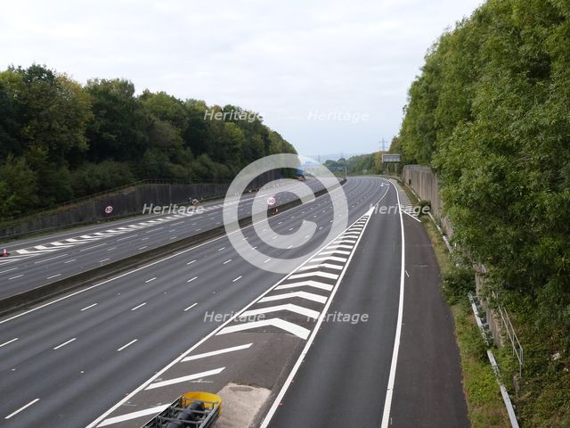 Deserted M27 Motorway due to closure for bridge demolition at Rownhams 2018. Creator: Unknown.