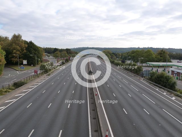 Deserted M27 Motorway due to closure for bridge demolition at Rownhams 2018. Creator: Unknown.