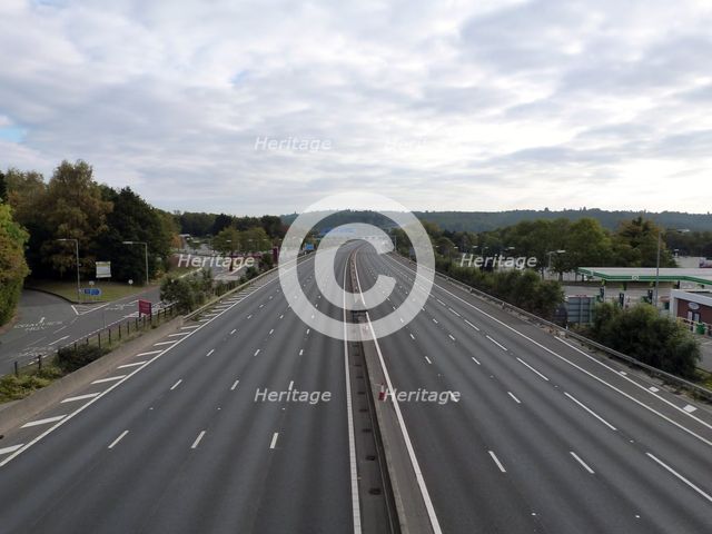 Deserted M27 Motorway due to closure for bridge demolition at Rownhams 2018. Creator: Unknown.