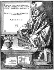 Desiderus Erasmus using writing slope (1465-1536), Dutch humanist and scholar
