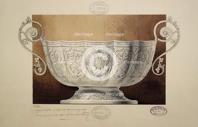 Design of a Bowl Decorated with the Double-Headed Eagle. (Series The Dowry of Grand Princess Maria  Artist: Carl Edvard Bolin company  