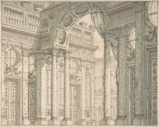 Design of a Perspective for a Stage Set with Courtyard and Triumphal Arch., ca. 1675-1743. Creator: Ferdinando Galli Bibiena