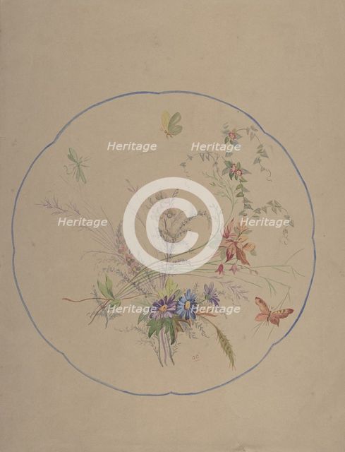 Design of Flower Sprays and Butterflies, ca. 1870. Creator: Anon.