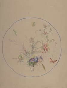Design of Flower Sprays and Butterflies, ca. 1870. Creator: Anon