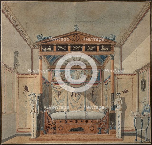 Design of the Bed, c. 1800. Creator: Percier, Charles (1764-1838).