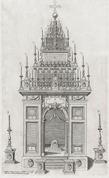 Design of the catafalque for the exequies of the Marchesa di Villena in San Giacomo degli ..., 1604. Creator: Anon