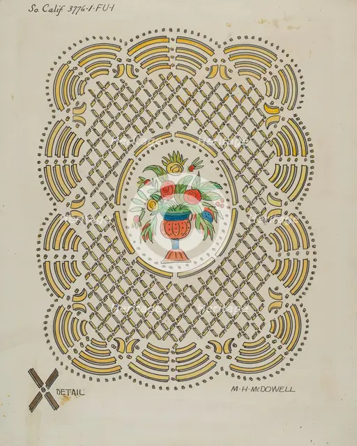 Design on Door of Seth Thomas Clock, 1936. Creator: M.H. McDowell.