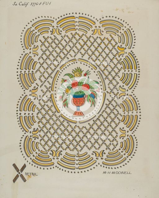 Design on Door of Seth Thomas Clock, 1936. Creator: M.H. McDowell.