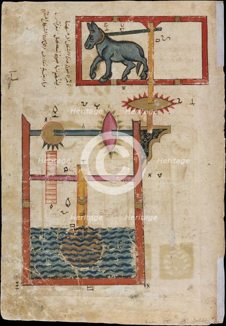 Design on Each Side for Waterwheel Worked by Donkey Power..., dated A.H. 715/ A.D. 1315. Creator: Unknown.