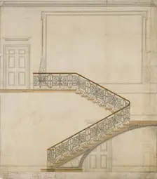 Design, as executed, for the great staircase, Burlington House, Piccadilly, Westminster..., 1817. Creator: Samuel Ware
