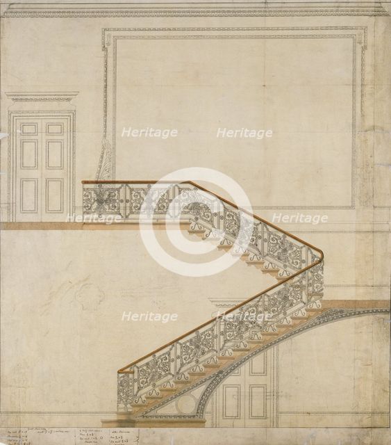 Design, as executed, for the great staircase, Burlington House, Piccadilly, Westminster..., 1817. Creator: Samuel Ware.