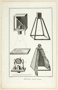 Design: Camera Obscura, from Encyclopédie, 1762/77. Creator: A. J. Defehrt