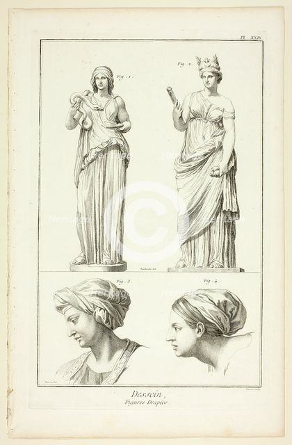 Design: Draped Figures, from Encyclopédie, 1762/77. Creator: Benoit-Louis Prevost.
