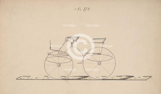 Design for 4 seat Phaeton, no top, no. 374, 1850-70. Creator: Brewster & Co.