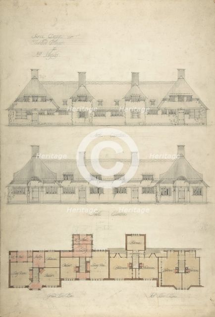 Design for Thatched Cottages for Mrs. Kingsley, 1910. Creator: Charles Edward Mallows.
