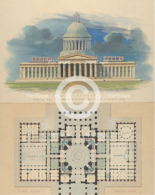 Design for the Capitol of Ohio, Columbus, 1839. Creator: Alexander Jackson Davis.