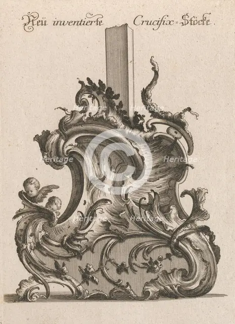 Design for the Base of a Crucifix, Plate 1 from: 'Neü inventierte Crucifix=..., Printed ca. 1750-56. Creator: Jacob Gottlieb Thelot.