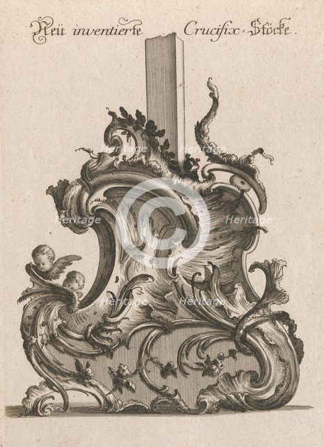 Design for the Base of a Crucifix, Plate 1 from: 'Neü inventierte Crucifix=..., Printed ca. 1750-56. Creator: Jacob Gottlieb Thelot.