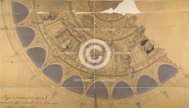 Design for the decoration of the ceiling in the Opéra Comique, Paris, ca. 1845. Creators: Jules-Edmond-Charles Lachaise, Eugène-Pierre Gourdet.