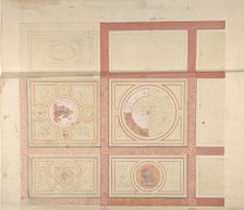 Design for the decoration of the ceiling of a vestibule in painted panels with roman key..., 1830-97 Creators: Jules-Edmond-Charles Lachaise, Eugène-Pierre Gourdet