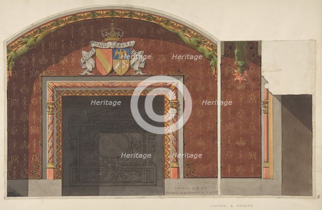 Design for the decoration of the fireplace in the library of the Chateau de..., second half 19th cen Creators: Jules-Edmond-Charles Lachaise, Eugène-Pierre Gourdet.
