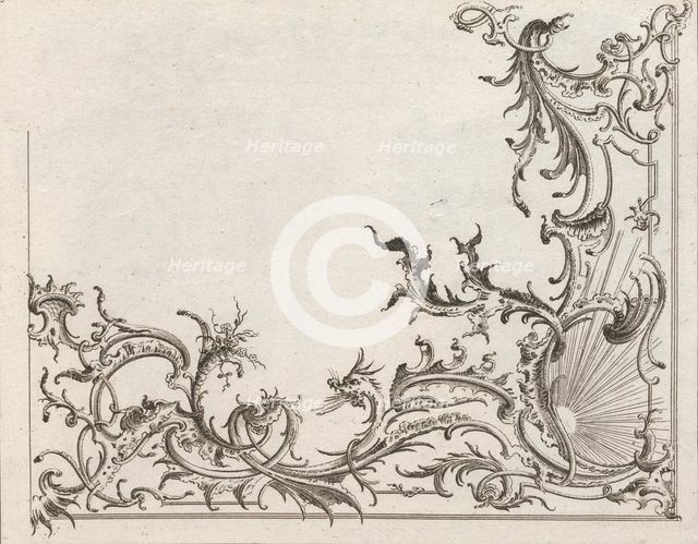 Design for the Decoration of the Lower Right Corner of a Ceiling, Plate 4 f..., Printed ca. 1750-56. Creator: Carl Pier.