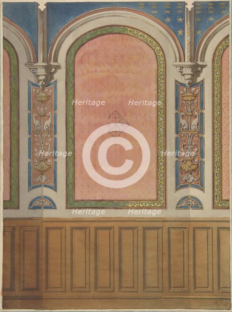 Design for the decoration of wall with wood panels and arched bays, second half 19th century. Creators: Jules-Edmond-Charles Lachaise, Eugène-Pierre Gourdet.