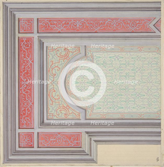 Design for the decoration of a ceiling in strapwork and rinceaux, 1830-97. Creators: Jules-Edmond-Charles Lachaise, Eugène-Pierre Gourdet.