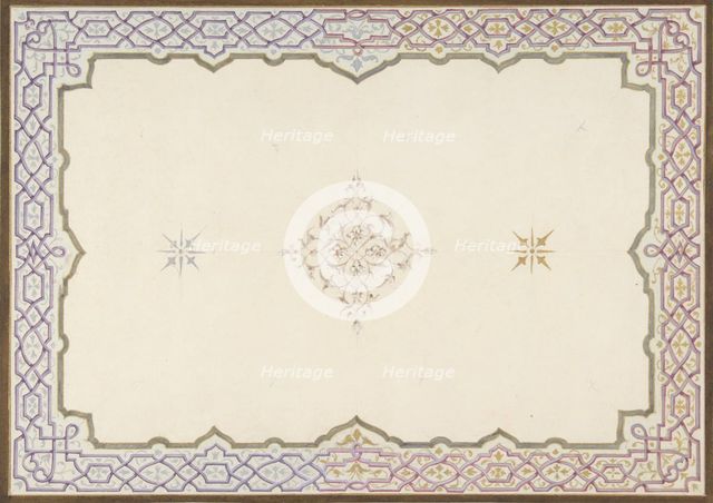 Design for the decoration of a ceiling with a border of strapwork and a central..., 1830-97. Creators: Jules-Edmond-Charles Lachaise, Eugène-Pierre Gourdet.