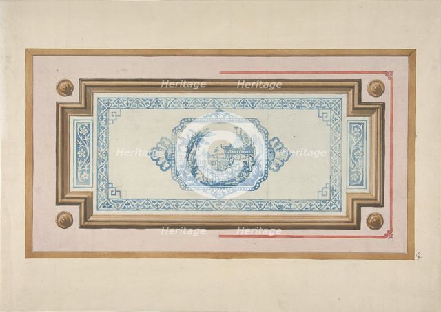 Design for the decoration of a ceiling with a Chinese blue and white design, 1830-97. Creators: Jules-Edmond-Charles Lachaise, Eugène-Pierre Gourdet.