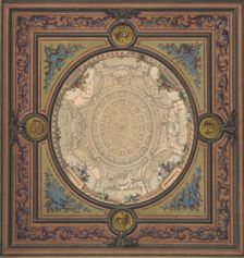 Design for the decoration of a ceiling with a trompe l'oeil painting of a coffered dome, 1830-97. Creators: Jules-Edmond-Charles Lachaise, Eugène-Pierre Gourdet