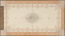 Design for the decoration of a ceiling with filagree borders and a central medallion, 1830-97. Creators: Jules-Edmond-Charles Lachaise, Eugène-Pierre Gourdet