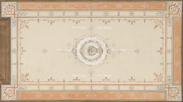 Design for the decoration of a ceiling with filagree borders and a central medallion, 1830-97. Creators: Jules-Edmond-Charles Lachaise, Eugène-Pierre Gourdet.