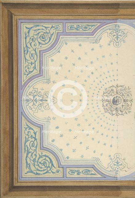 Design for the decoration of a ceiling with strapwork and rinceaux, 1830-97. Creators: Jules-Edmond-Charles Lachaise, Eugène-Pierre Gourdet.