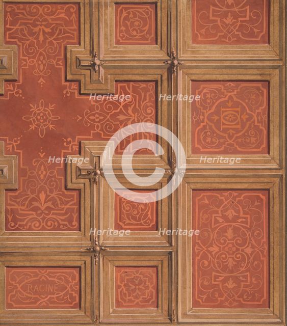 Design for the decoration of a coffered ceiling ornamented with the name "Racine"...,2nd half 19th c Creators: Jules-Edmond-Charles Lachaise, Eugène-Pierre Gourdet.