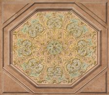 Design for the decoration of a hexagonal ceiling with rinceaux, 1830-97. Creators: Jules-Edmond-Charles Lachaise, Eugène-Pierre Gourdet