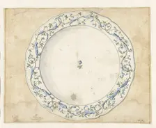 Design for the decoration of a porcelain plate from the Alcora factory, c.1790. Creator: Vicente Alvaro