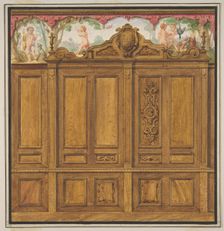 Design for the decoration of a room with a large wood-paneled cupboard..., 1830-97. Creators: Jules-Edmond-Charles Lachaise, Eugène-Pierre Gourdet