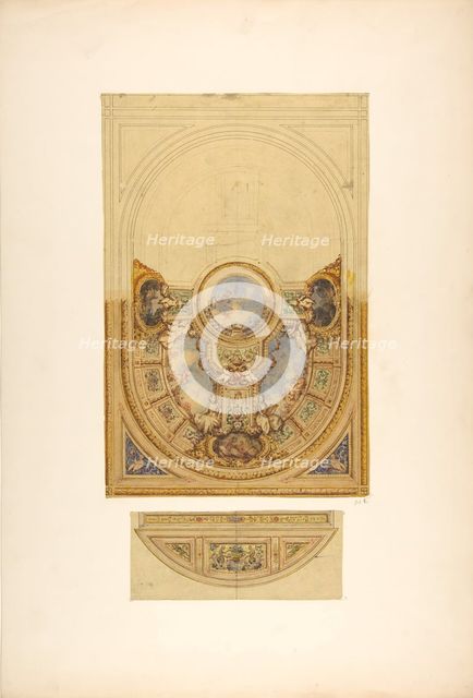 Design for the decoration of an oval ceiling with putti and garlands; with a detail of a lunette, 18 Creators: Jules-Edmond-Charles Lachaise, Eugène-Pierre Gourdet.