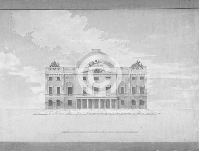 Design for the Facade of a Theater (Perspective), late 18th-early 19th century. Creator: Charles Middleton.