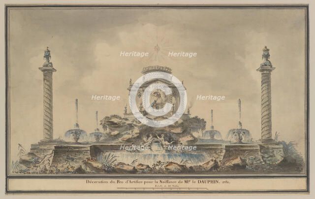 Design for the Fireworks Display in Paris for the Birth of the Dauphin in 1781, 1781. Creator: ttributed to (circle of) Louis Gustave Taraval.