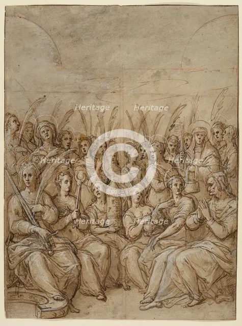 Design for the Outer Wings of an Altarpiece, with a Group of Virgin Martyrs..., 16th century. Creator: Federico Zuccaro.