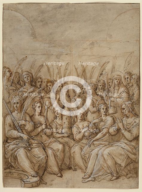 Design for the Outer Wings of an Altarpiece, with a Group of Virgin Martyrs..., 16th century. Creator: Federico Zuccaro.
