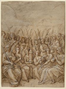 Design for the Outer Wings of an Altarpiece, with a Group of Virgin Martyrs..., 16th century. Creator: Federico Zuccaro