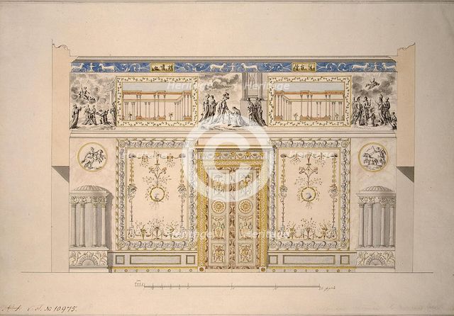 Design for the Lyons Hall (Yellow Drawing-Room) in the Great Palace of Tsarskoye Selo, Early 1780s. Artist: Cameron, Charles (ca. 1730/40-1812)